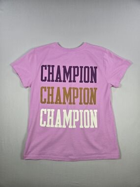 Champion Pink Short Sleeve Graphic Spell Out Tee - Size Small